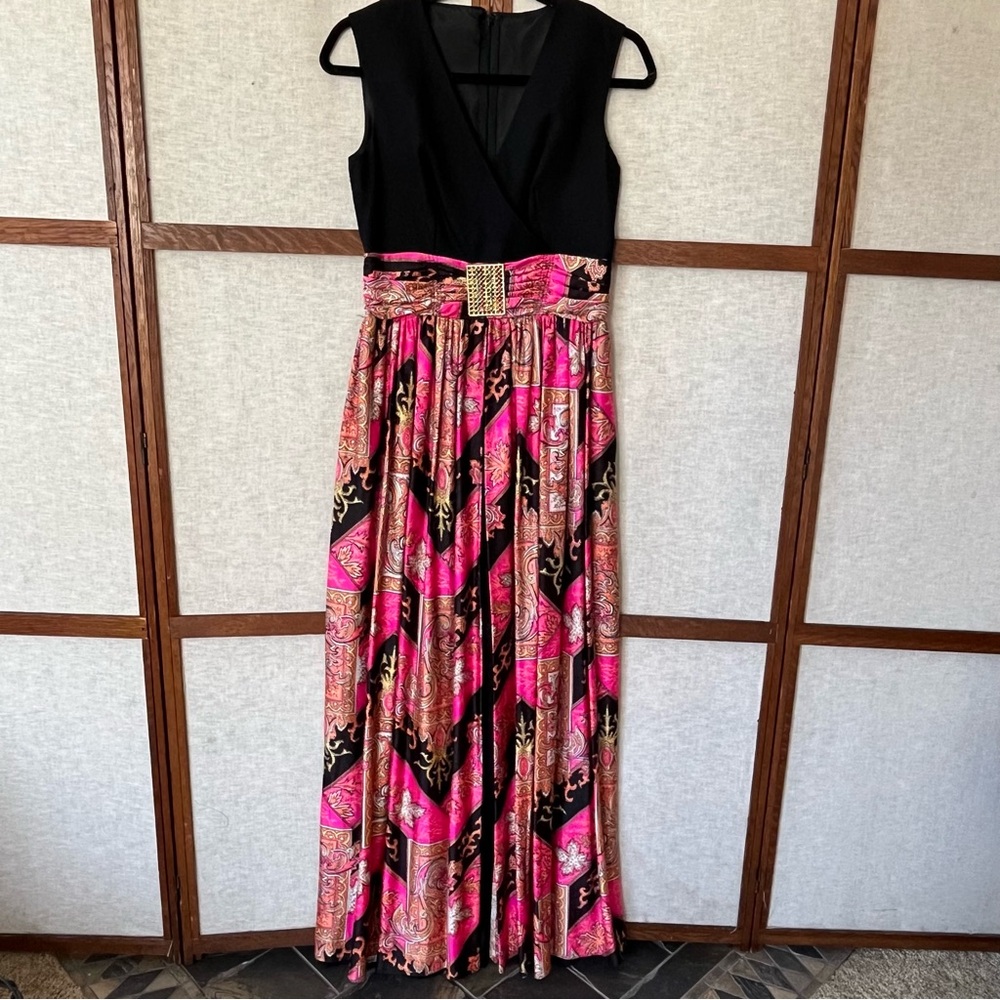 Vintage 1960s 1970s Jumpsuit With Overskirt Sleeveless Maxi Dress Faux Wrap